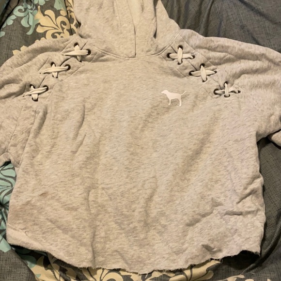 Pink cropped hoodie, grey, XS - Picture 1 of 1